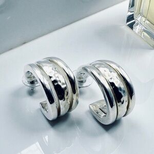 Simon Sebbag Large Hammered Sterling Silver Puffy Hoop Earrings Signed SSD 925